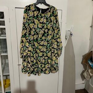 Who What Wear Black and Yellow Floral Long Sleeve Dress